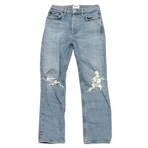 Agolde Wilder Jeans Womens 25 Blue Distressed Straight Leg Ripped Knees Denim